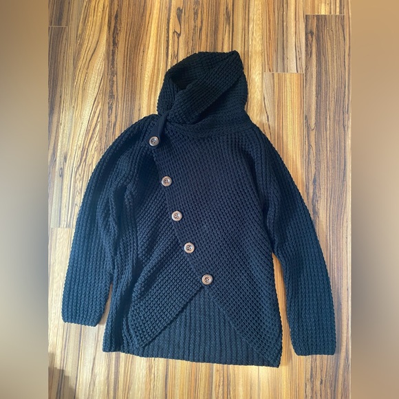 Chunky knit sweater wide turtle neck black - Picture 6 of 12